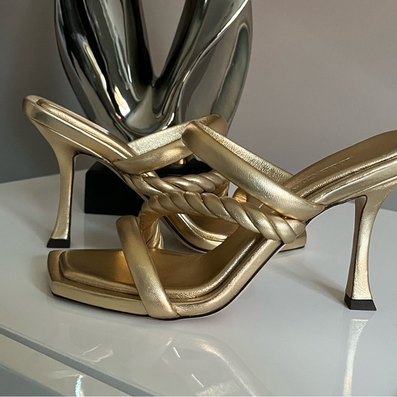 NWT  Jimmy Choo Diosa Gold Metallic Three Band Stiletto Heel Sandals - Picture 3 of 11